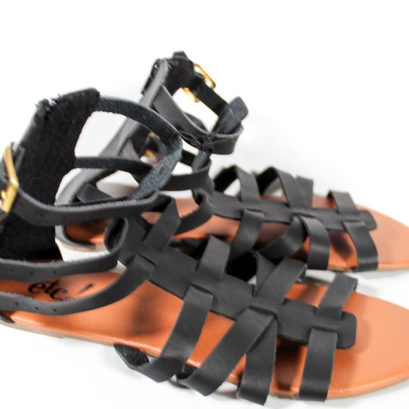 NWT Rue 21 Black Faux Leather High Ankle Strappy Gladiator Sandal Gold Buckles - Picture 1 of 7